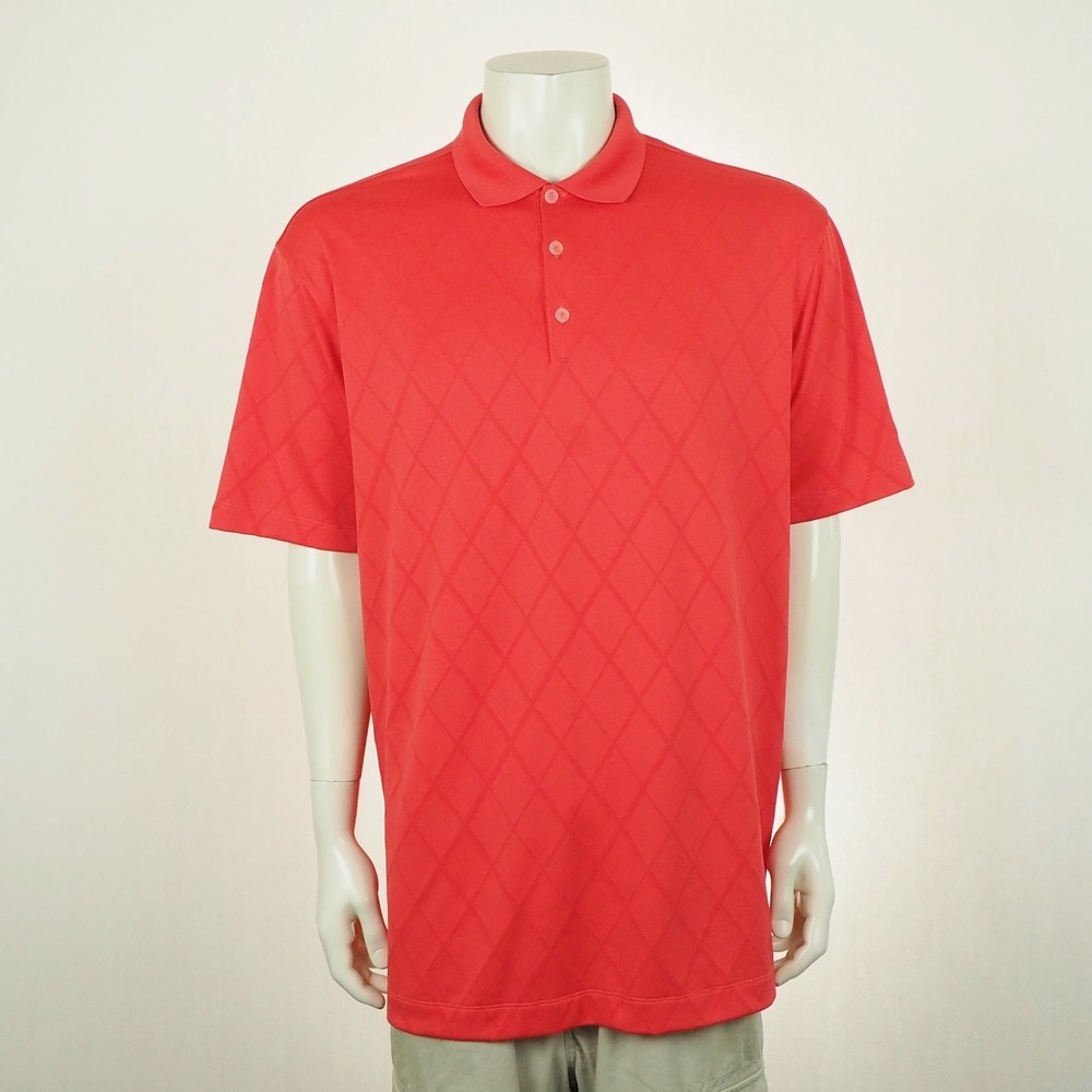 Nike Golf Polo Shirt Mens Sz XL Red Argyle Diamond Jacquard Fit Dry Performance - Picture 1 of 4